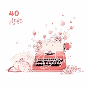 Valentine's Typewriter Clipart - 40 High Quality JPGs - Digital Planner, Junk Journaling, Wall Art, Commercial Use, Digital Download, Mugs