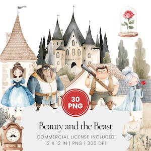 Beauty and the Beast Clipart - 30 PNG - Digital Planner, Junk Journaling, Wall Art, Commercial Use, Sublimation, Scrapbooking, Cards, Mugs