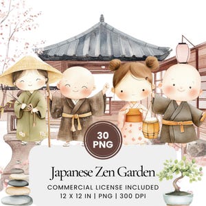 Japanse Zen Garden Clipart - 30 PNG - Digitale Planner, Junk Journaling, Kunst aan de muur, Commercieel Gebruik, Sublimatie, Scrapbooking, Kaarten, Scène