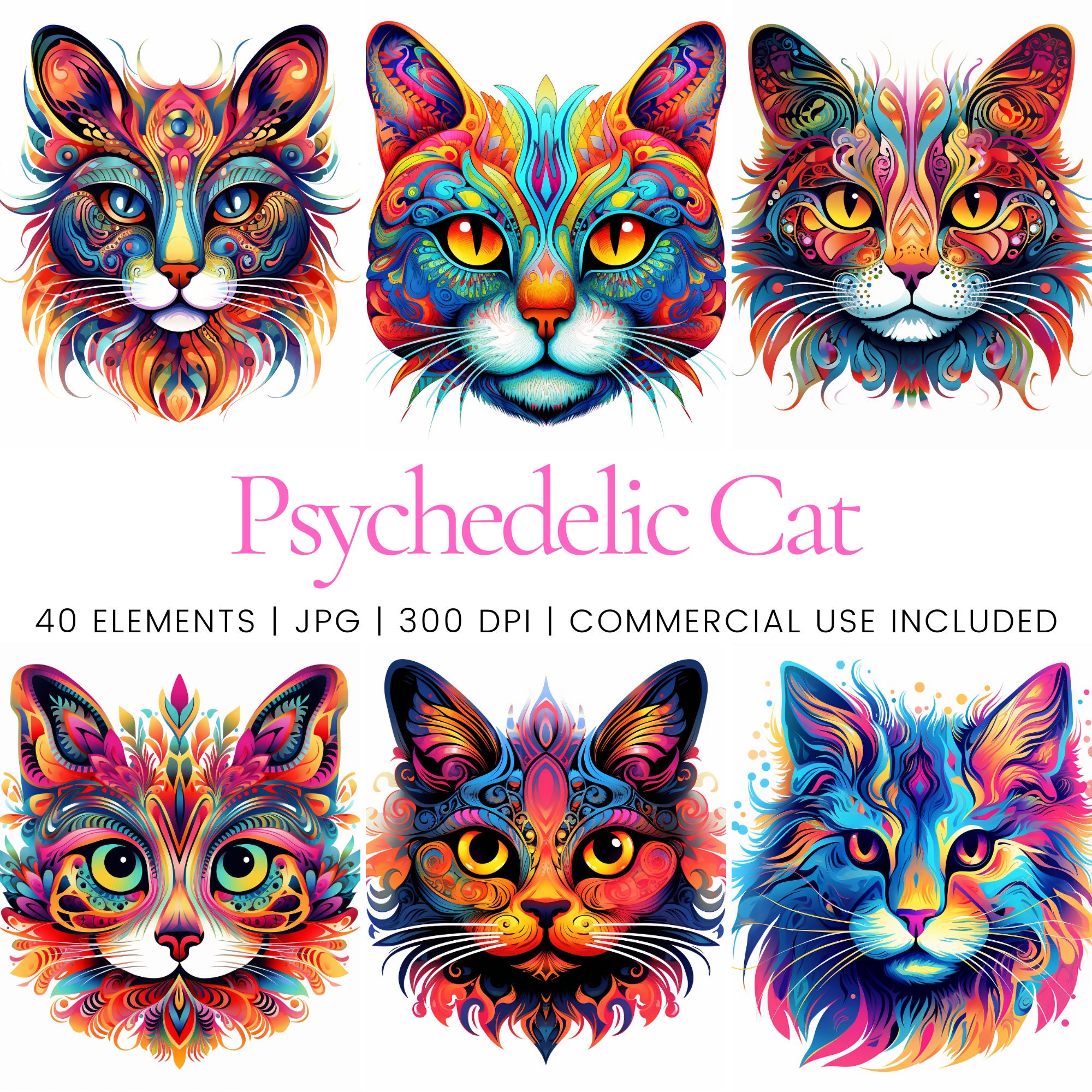 Printable Fractal Cat by Louis Wain - weird, odd, psychedelic art