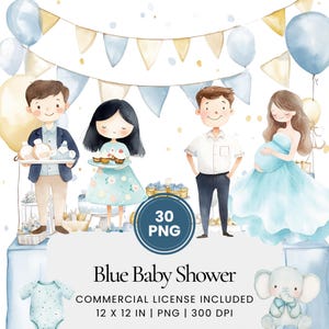 Blue Baby Shower Clipart - 30 PNG - Planejador digital, Junk Journaling, Uso comercial, Sublimação, Scrapbooking, Adesivos, Cena, Canecas, Cartão