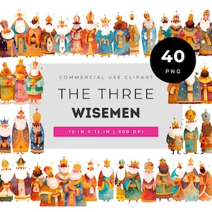 Cliparts der Heiligen Drei Könige, farbenfrohe Illustrationen der Weihnachtskönige, Aquarell-Cliparts der Heiligen Drei Könige, digitaler Download der Heiligen Nacht