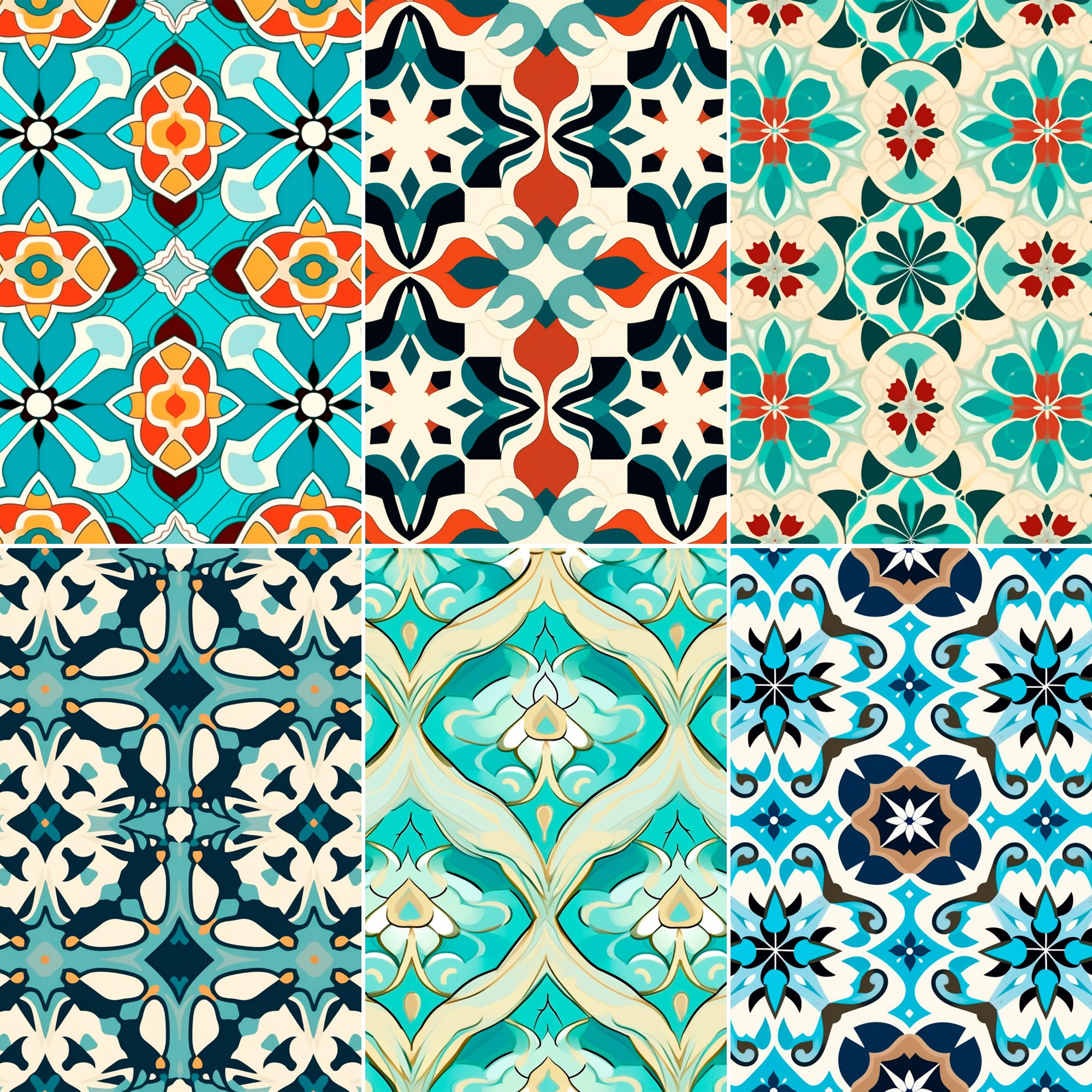 Moroccan Tile Seamless Pattern Bundle, Vibrant Geometric Digital Papers ...