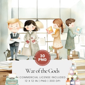 Clipart Guerre des Dieux - 30 PNG - Agenda numérique, journal intime, autocollants, usage commercial, sublimation, scrapbooking, livre, scène, cartes