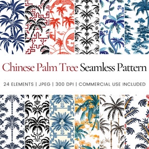 Chinese palm trees seamless pattern design, tropical printable background for tumbler wrap, digital journal paper, mug decor clipart