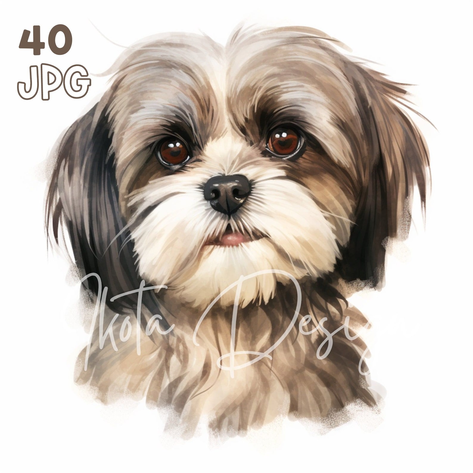 Shih Tzu Clipart JPG Bundle, Watercolor Dog Portrait Set, Cute Puppy ...