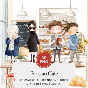 Parisian Café Clipart - 30 PNG - Planejador digital, Junk Journaling, Arte de parede, Uso comercial, Sublimação, Scrapbooking, Cartões, Adesivos, Caneca