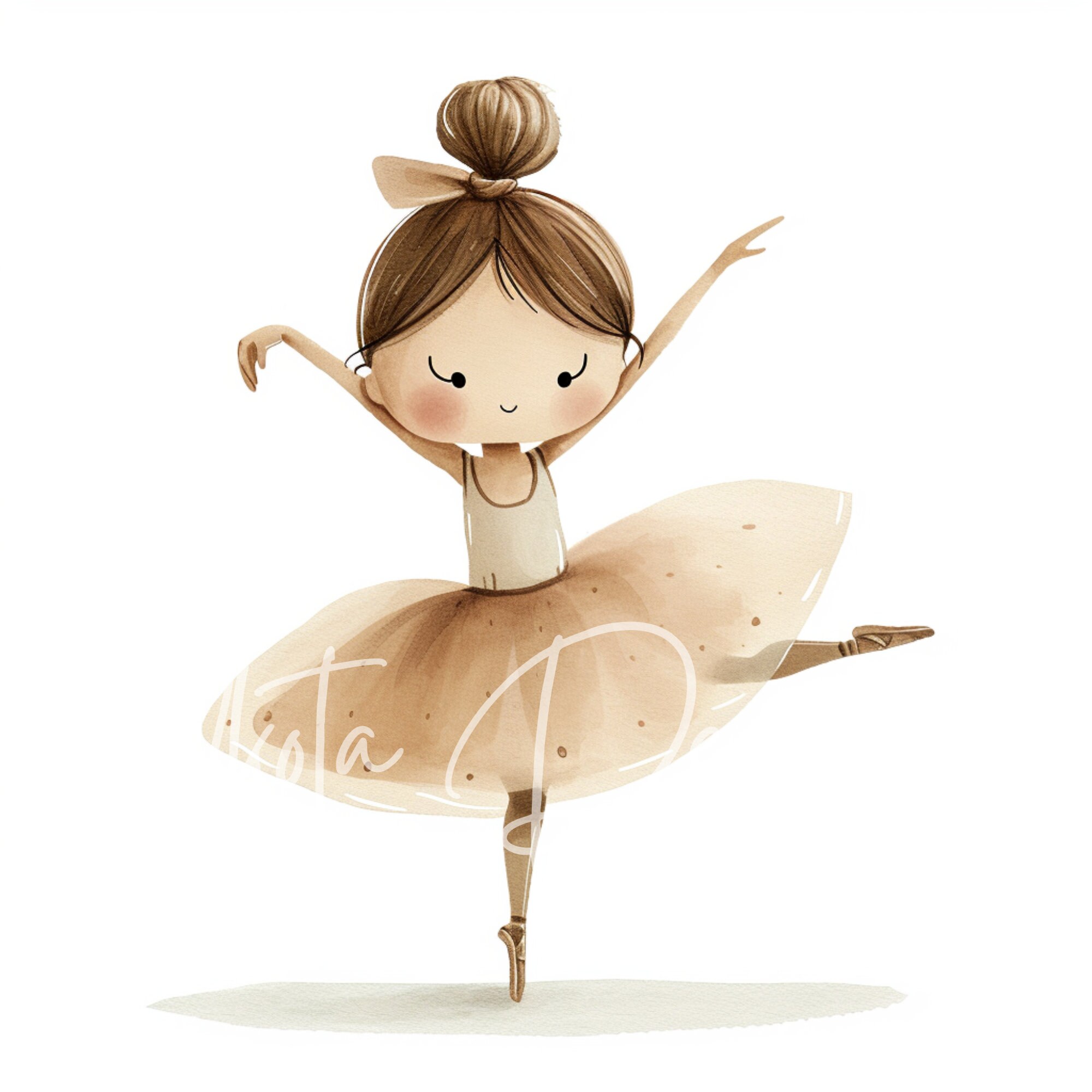 Neutral Dancing Organic Ballerina Watercolor Clipart Bundle, Soft Neutral Dance Girl ...