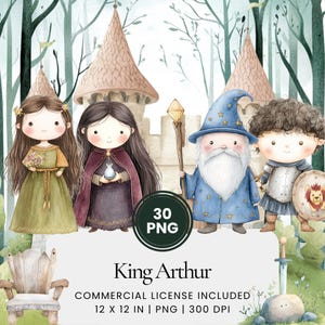 King Arthur Clipart - 30 PNG - Planner digitale, Junk Journaling, Wall Art, Uso commerciale, Sublimazione, Scrapbooking, Carte, Tazze, Compleanno