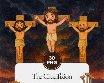 Bible Crucifixion watercolor New Testament clipart bundle, Christian cross fussy cuts, Easter Jesus faith illustrations, religious PNG art