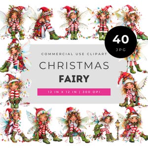Christmas fairy clipart, holiday elf png set, whimsical christmas sprite watercolor art, festive fantasy fairy illustration pack for crafts