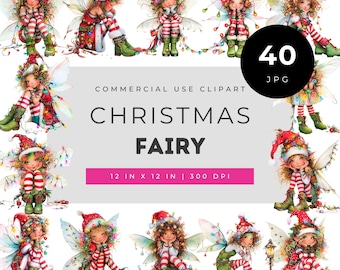 Christmas fairy clipart, holiday elf png set, whimsical christmas sprite watercolor art, festive fantasy fairy illustration pack for crafts