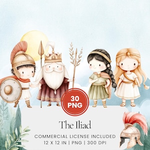 The Iliad Clipart - 30 PNG - Planificateur numérique, Junk Journaling, Wall Art, Utilisation commerciale, Sublimation, Scrapbooking, Autocollants, Scène, Cartes