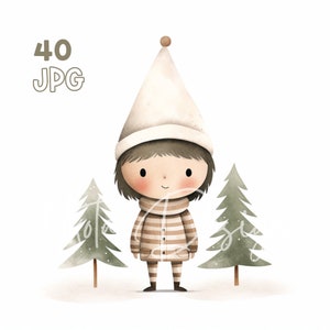 クリスマス エルフ クリップアート - 40 高品質 JPG - デジタル プランナー、ジャンク ジャーナリング、ミニマル、商用利用、デジタル ダウンロード、アパレル、マグカップ