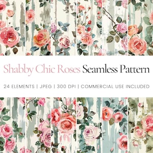 Shabby Chic Roses Seamless Repeat Pattern, Digital Papers, Background, Tumbler Wrap, Printable, Commercial Use Digital Paper, Mugs, Apparel