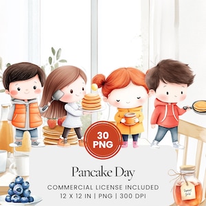 Pancake Day Clipart - 30 PNG - Planificateur numérique, Junk Journaling, Wall Art, Utilisation commerciale, Sublimation, Scrapbooking, Cartes, Scène, Tasses