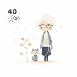 Oma Clipart - 40 hoge kwaliteit JPG's - Digitale Planner, Junk Journaling, Minimalistisch, Muurkunst, Commercieel Gebruik, Digitale Download, Mokken