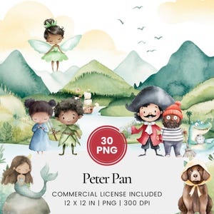 Clipart di Peter Pan - 30 PNG - Planner digitale, Junk Journaling, Arte murale, Uso commerciale, Sublimazione, Scrapbooking, Biglietti, Tazze, Compleanno