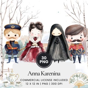 Anna Karenina Clipart - 30 PNG - Agenda numérique, Junk Journaling, Art mural, Utilisation commerciale, Sublimation, Scrapbooking, Autocollants, Scène
