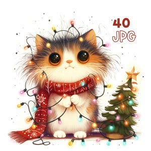 クリスマス猫のクリップアート - 40枚の高品質JPG - デジタルプランナー、ジャンクジャーナル、スクラップブッキング、商用利用、昇華転写、マグカップ、アパレル