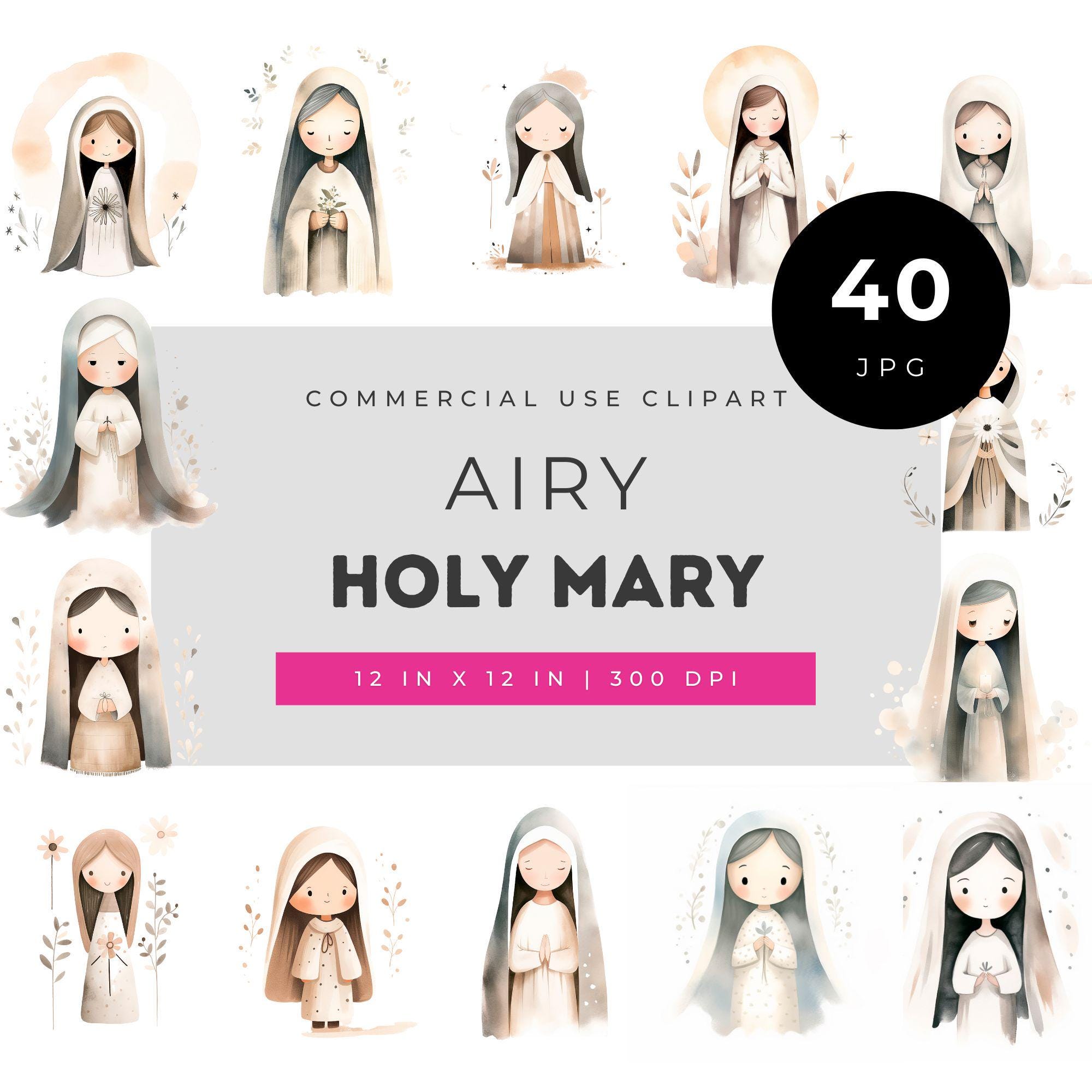 Holy Mary Clipart Bundle Airy Christian Art, Catholic Printable Set ...