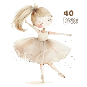Soft Ballerinas Clipart - 40 PNG de haute qualité - Planificateur numérique, Junk Journaling, Aquarelle, Art mural, Utilisation commerciale, Tasses, Vêtements