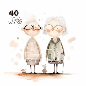 Grappige oude dames clipart-40 hoge kwaliteit JPG-digitale planner, junk journaling, kunst aan de muur, commercieel gebruik, digitale download, mokken, kleding