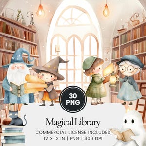 Magical Library Clipart - 30 PNG - Planificateur numérique, Junk Journaling, Wall Art, Utilisation commerciale, Sublimation, Scrapbooking, Cartes, Tasses