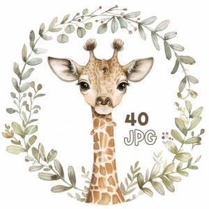 Baby Giraffe & Flowers Clipart - 40 High Quality JPGs - Digital Planner, Junk Journaling, Minimalistic, Commercial Use, Digital Download