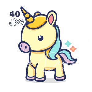 Cute Unicorn Clipart - 40 High Quality JPGs - Digital Planner, Junk Journaling, Icon Style, Commercial Use, Digital Download, Mugs, Apparel