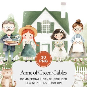 Anne of Green Gables Clipart - 30 PNG - Planner digitale, Junk Journaling, Wall Art, Uso commerciale, Sublimazione, Scrapbooking, Scena, Tazze