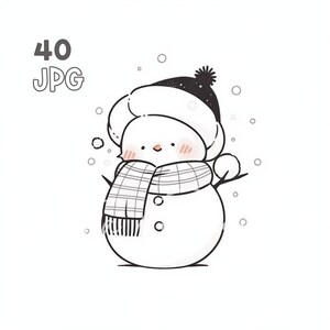 Kerstsneeuwman clipart-40 hoge kwaliteit JPG-digitale planner, junk journaling, eenvoudige lijnen, kunst aan de muur, commercieel gebruik, digitale download
