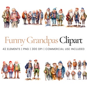 Grappige oude mannen clipart-42 hoge kwaliteit PNGs-digitale planner, junk journaling, aquarel, commercieel gebruik, digitale download