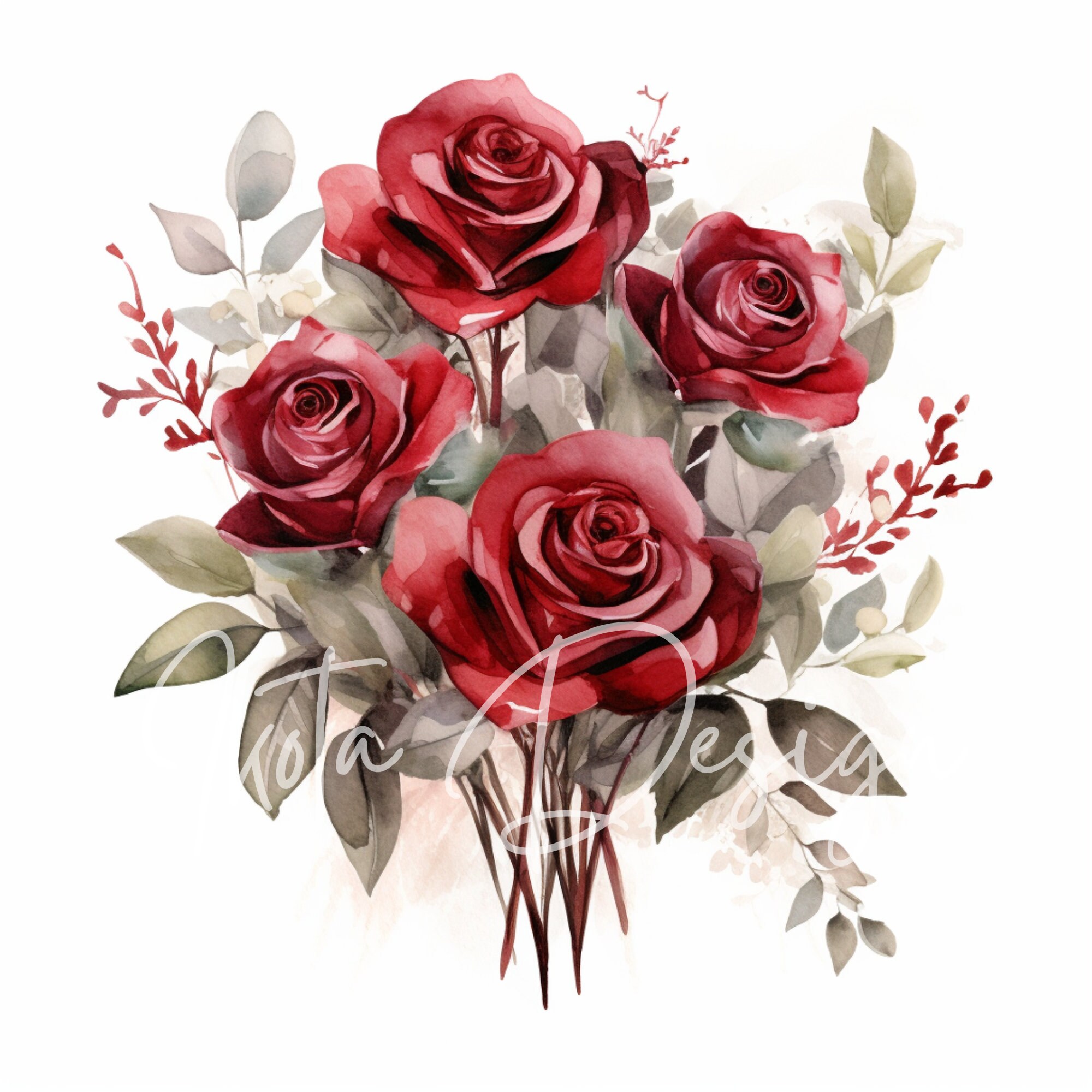 Red Roses Bouquet Clipart - 40 High Quality Jpgs - Digital Planner ...