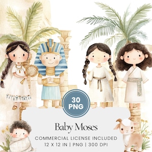 Clipart di Baby Moses - 30 PNG - Planner digitale, Junk Journaling, Arte murale, Uso commerciale, Sublimazione, Scrapbooking, Adesivi, Biglietti, Bibbia
