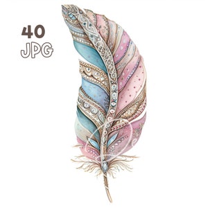 Boho Bird Feather Clipart - 40 High Quality JPGs - Digital Planner, Junk Journaling, Watercolor, Wall Art, Commercial Use, Digital Download