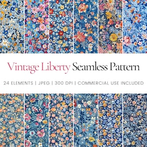 vintage Liberty Seamless Repeat Pattern, Papiers numériques, Fond, Tumbler Wrap, Imprimable, Papier numérique à usage commercial, Tasses, Vêtements