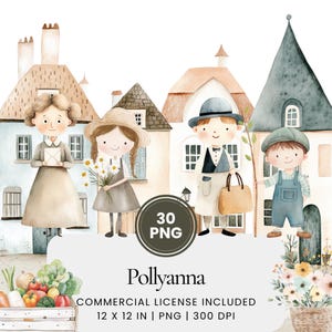 Pollyanna Clipart - 30 PNG - Digital Planner, Junk Journaling, Wall Art, Commercial Use, Sublimation, Scrapbooking, Scene Generator, Mugs