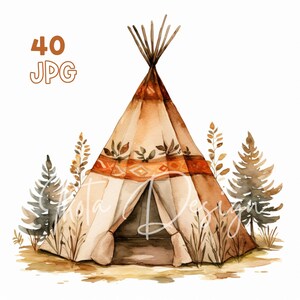 Native American Tent Clipart - 40 hoge kwaliteit JPG's - Digitale Planner, Junk Journaling, Aquarel, Commercieel Gebruik, Digitale Download