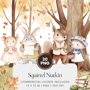 Il racconto di Squirrel Nutkin Clipart - 30 PNG - Planner digitale, Junk Journaling, Adesivi, Uso commerciale, Sublimazione, Scrapbooking, Libri