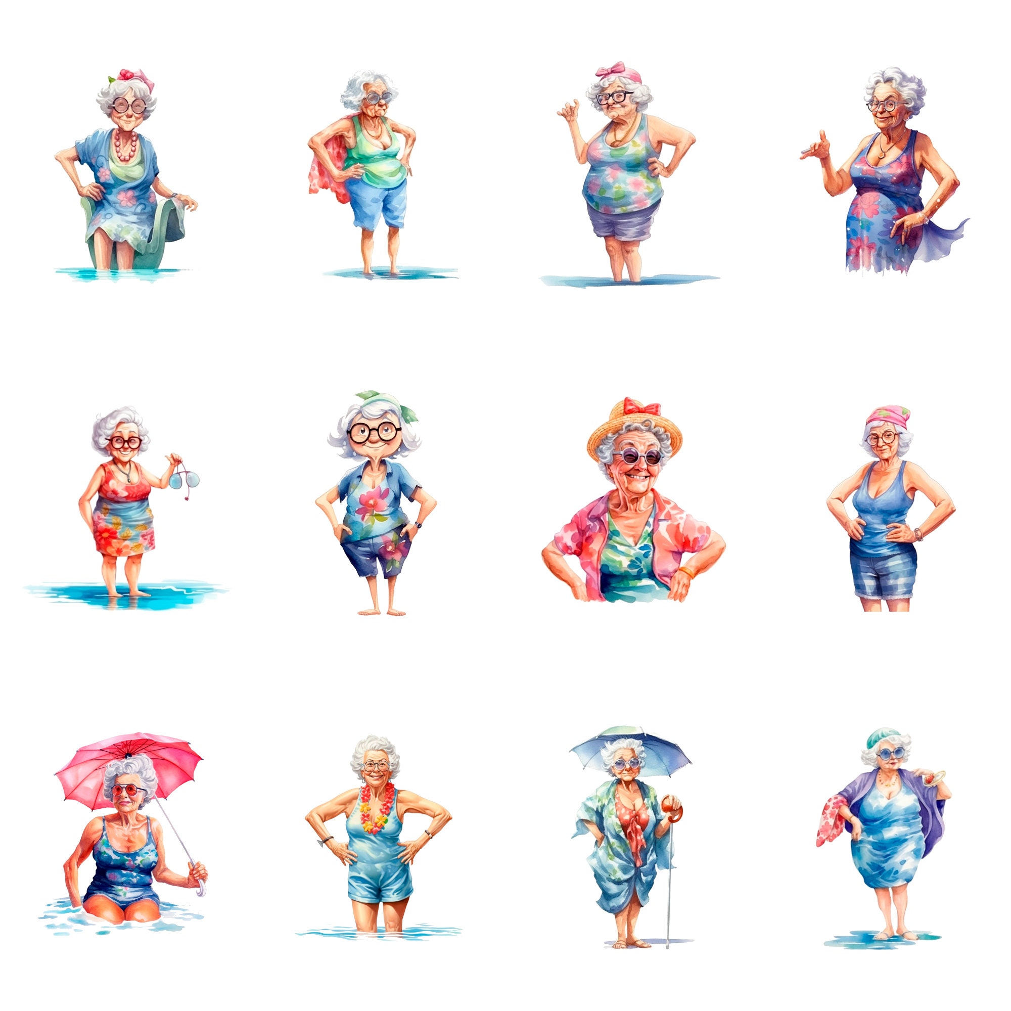 Grandmas in Swimsuits Clipart 40 High Quality Pngs Digital Planner