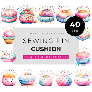 Sewing pin cushion clipart bundle, cute sewing room illustrations, colorful pincushion art for crafts and scrapbooking, commercial use set