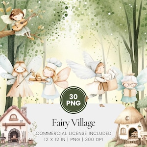 Fairy Village Clipart - 30 PNG - Planificateur numérique, Junk Journaling, Wall Art, Utilisation commerciale, Sublimation, Scrapbooking, Cartes, Mug, Anniversaire