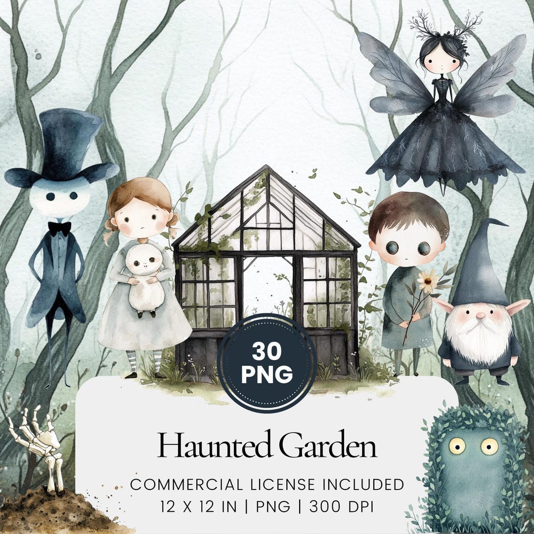 Haunted Garden Clipart, Spooky Greenhouse and Ghostly Friends ...