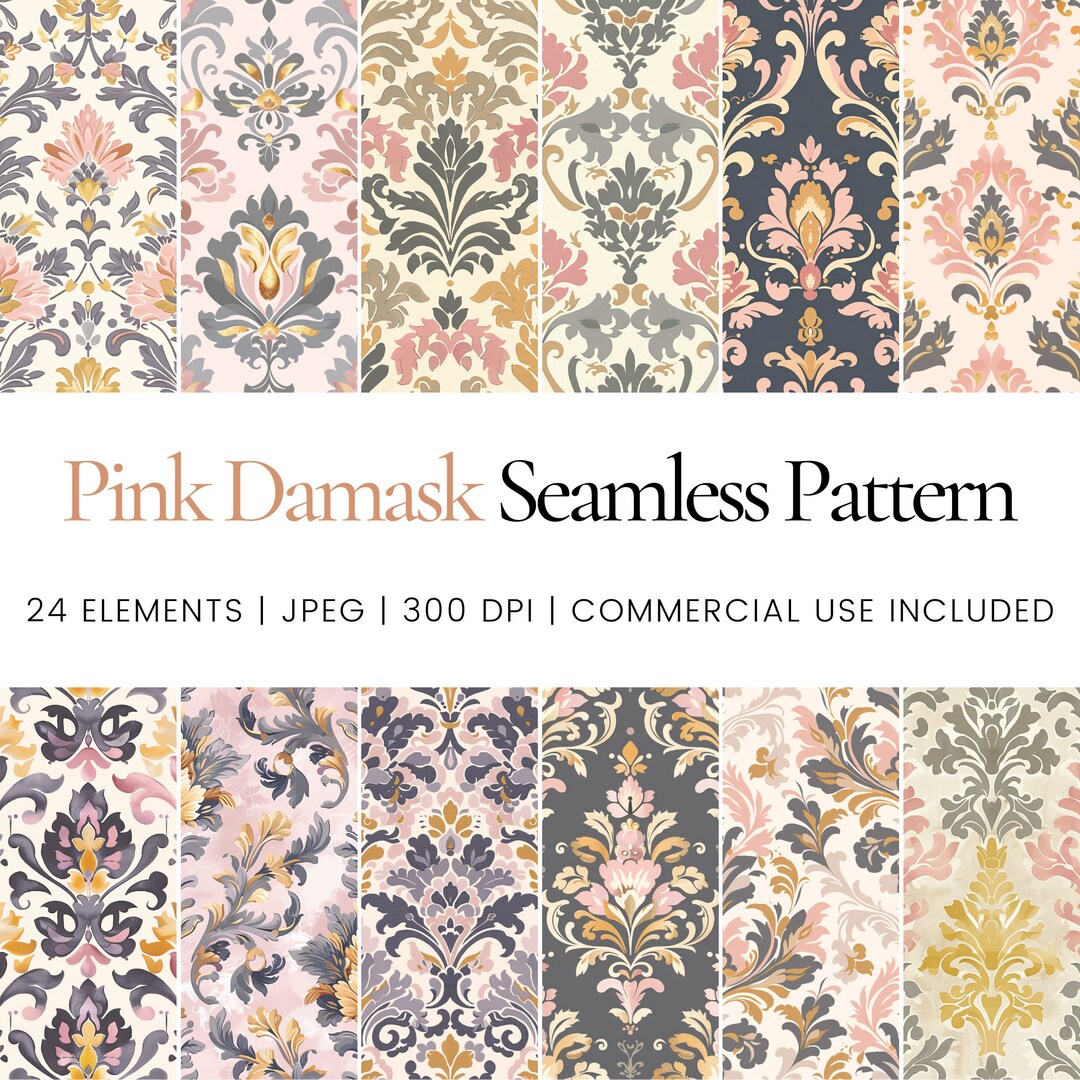 Pink Damask Seamless Repeat Pattern, Digital Papers, Background ...