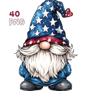 American Gnomes Clipart - 40 PNG de haute qualité - Planificateur numérique, Junk Journaling, Wall Art, Utilisation commerciale, Téléchargement numérique, Tasses, Vêtements