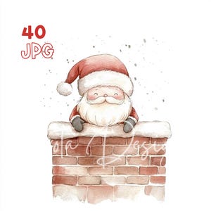 Chimney Santa - 40 High Quality JPG - Digital Planner, Junk Journaling, Watercolor, Wall Art, Commercial Use, Scrapbooking, Christmas, Mugs