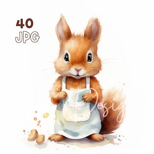 リス クック クリップアート - 40 枚の高品質 JPG - デジタル プランナー、ジャンク ジャーナリング、水彩、商用利用、デジタル ダウンロード、マグカップ、保育園