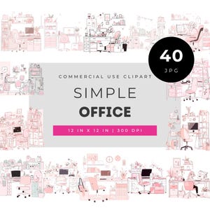 Simple Office Clipart Set, Minimal Desk Workspace Illustrations, Home Office Decor Bundle, Cute Workstation Printable Graphics for Crafts