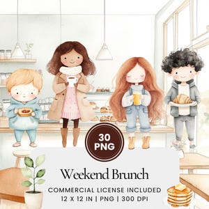 Weekend Brunch Clipart - 30 PNG - Digital Planner, Junk Journaling, Scene, Commercial Use, Sublimation, Scrapbooking, Stickers, Mugs, Cards